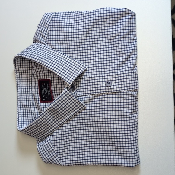 UNTUCKit De Bortoli Navy/White Check Button Down Performance Shirt Large EUC - Picture 1 of 8